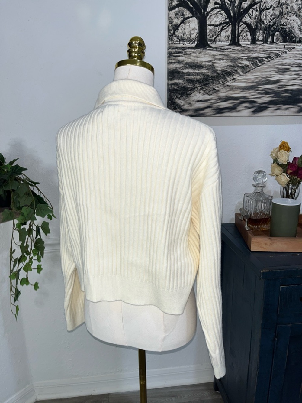 NWT The Drop Ivory Ribbed Polo Sweater - Marcy Women's Knit Pullover small - Picture 9 of 9